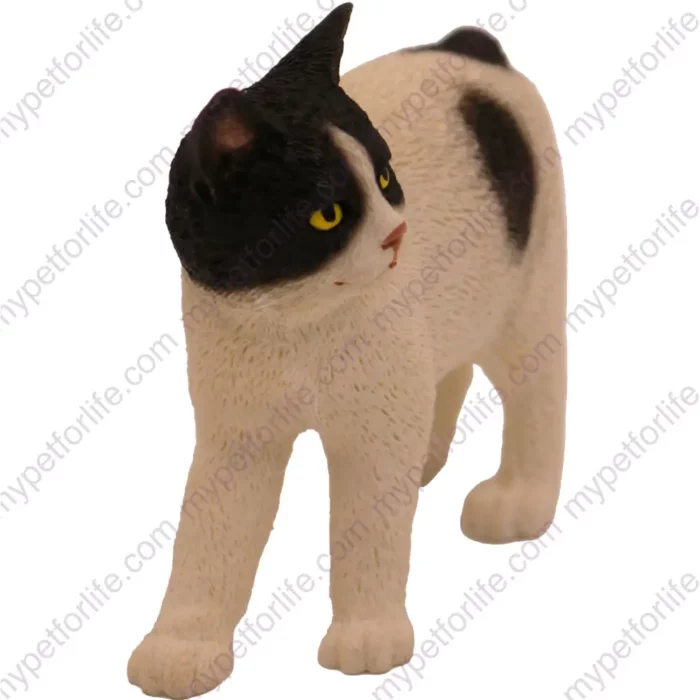 Black and white Manx cat figurine for memorial urn, side