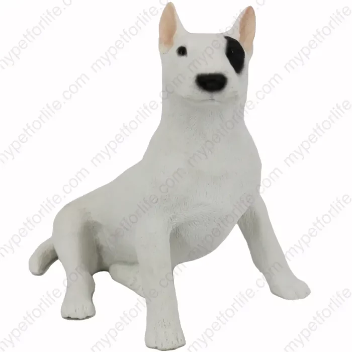 White Bull Terrier dog figurine for memorial urn, front