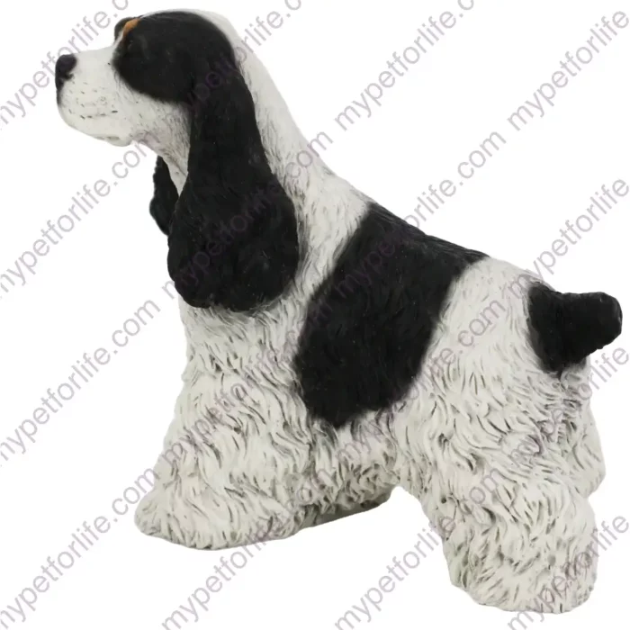 Spotted Cocker Spaniel dog figurine for memorial urn, side