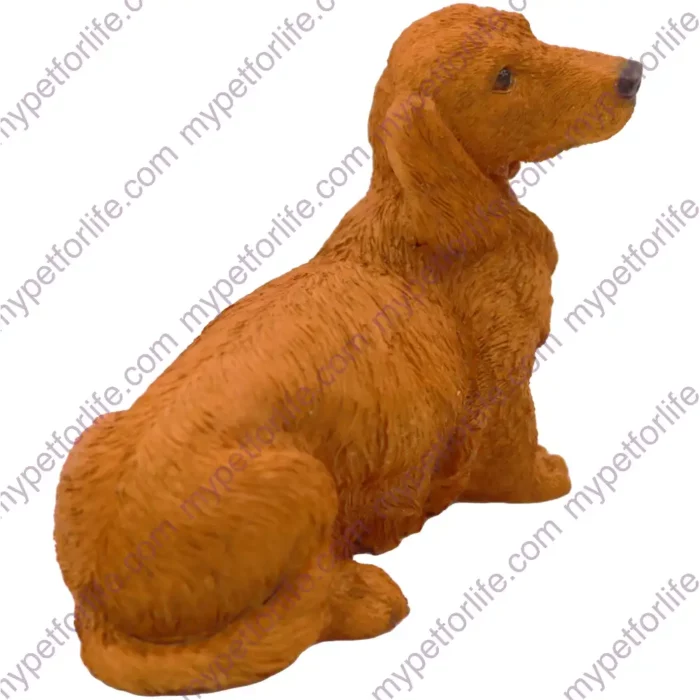 Brown long-haired Dachshund dog figurine for memorial urn, side