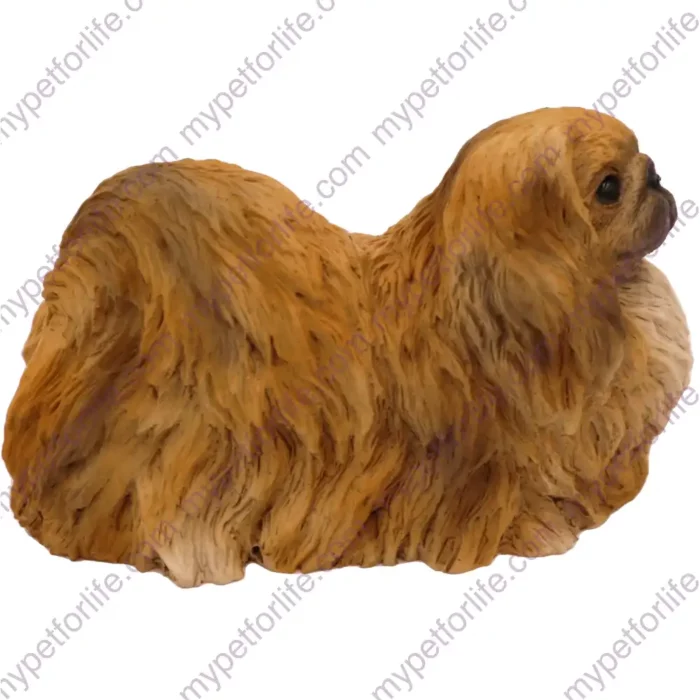 Tan Pekingese dog figurine for memorial urn, side