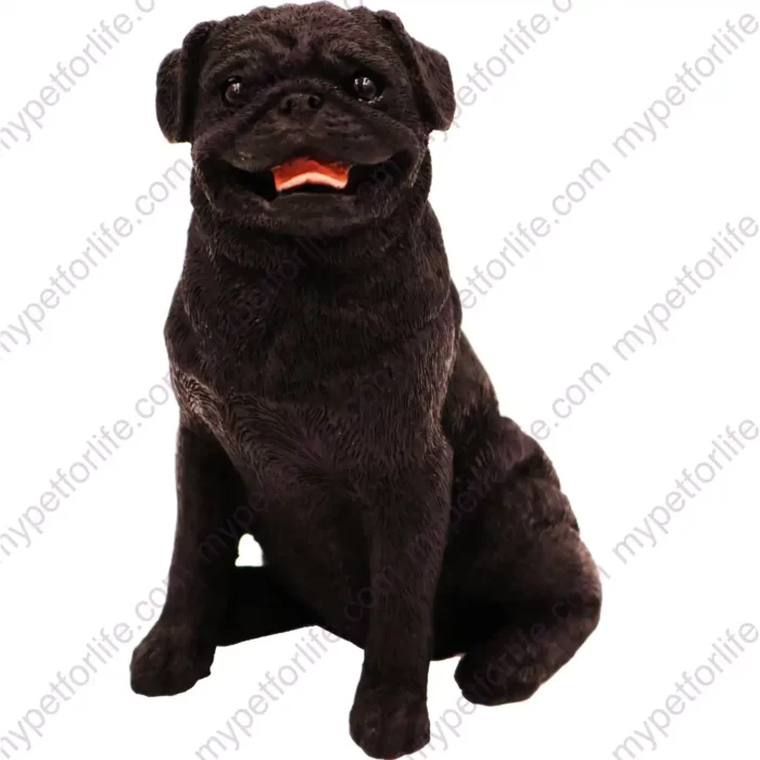 Sitting Black Pug dog figurine for memorial urn