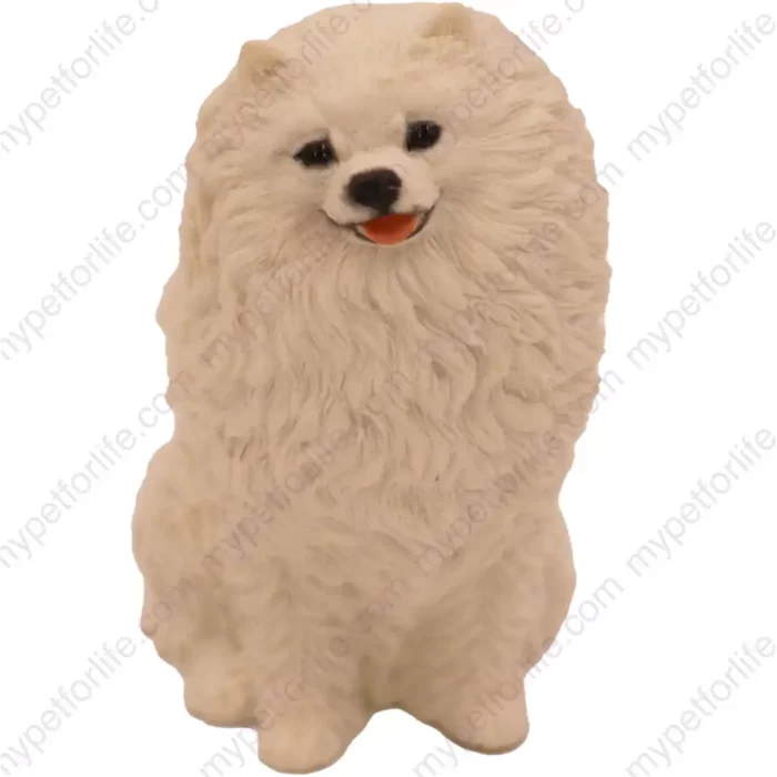 White Pomeranian dog figurine for memorial urn