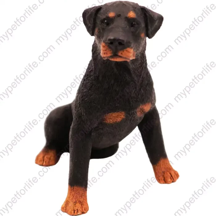 Sitting Rottweiler dog figurine for memorial urn