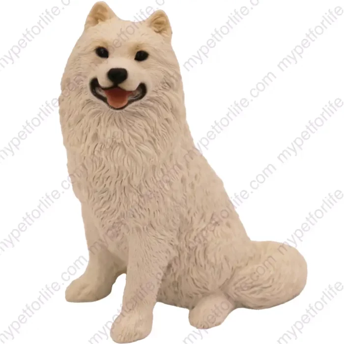 Sitting White Samoyed dog figurine for memorial urn