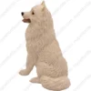Sitting White Samoyed dog figurine for memorial urn, side