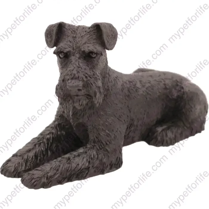 Laying Black Schnauzer dog figurine for memorial urn