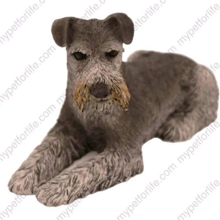 Silver/gray ears down Schnauzer dog figurine for memorial urn