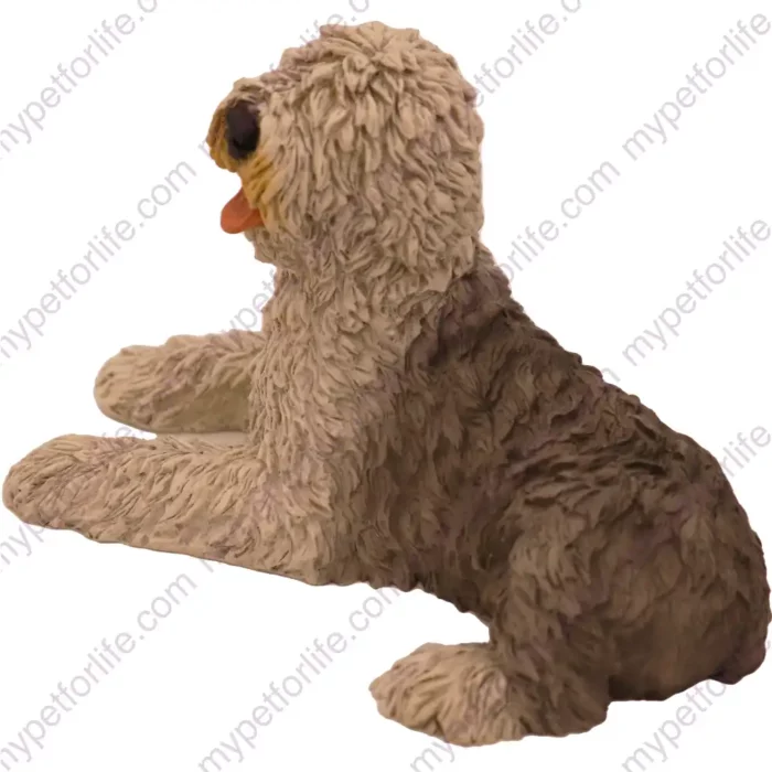 Laying sheepdog dog figurine for memorial urn, side