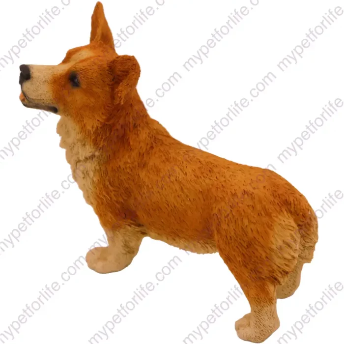 Standing Welsh Corgi dog figurine for memorial urn, rear