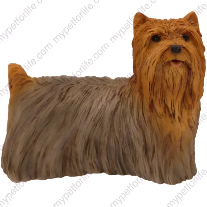 Long-haired Yorkshire Terrier dog figurine for memorial urn