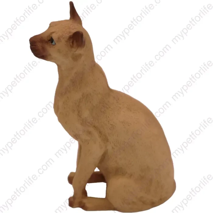 Tan Siamese cat figurine for memorial urn, side