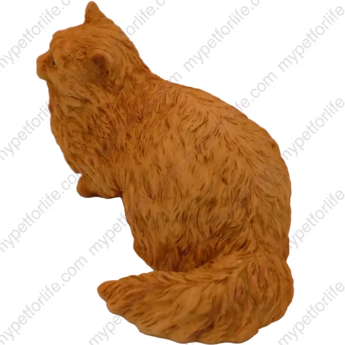 Brown Angora cat figurine for memorial urn, back