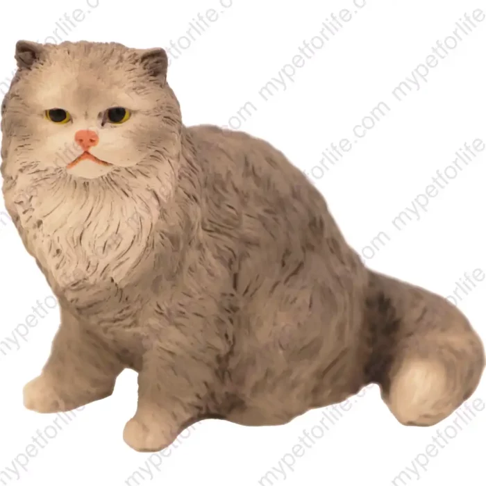 Gray Persian cat figurine for memorial urn, front