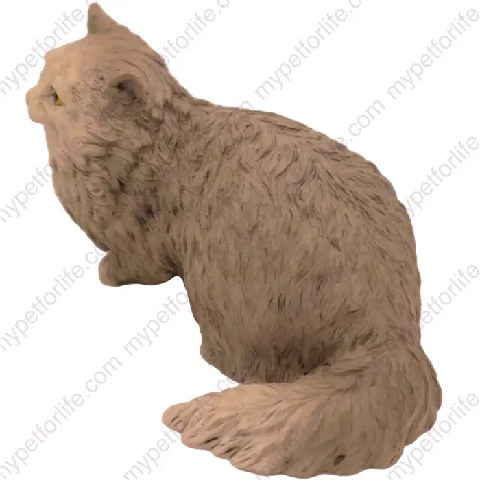 Gray Angora cat figurine for memorial urn, side