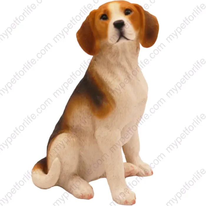 Sitting Beagle dog figurine for memorial urn, front