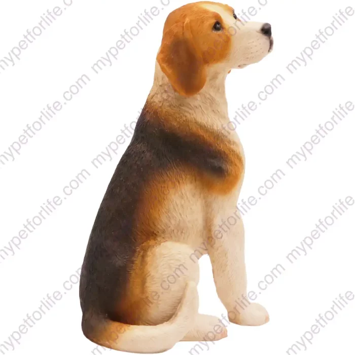 Sitting Beagle dog figurine for memorial urn, side