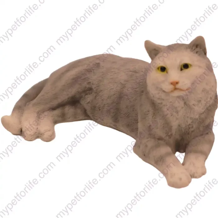 Gray Tabby cat figurine for memorial urn, front