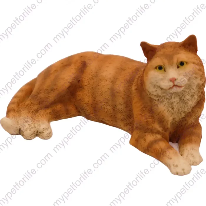 Laying Orange Tabby Cat figurine for memorial urn, front