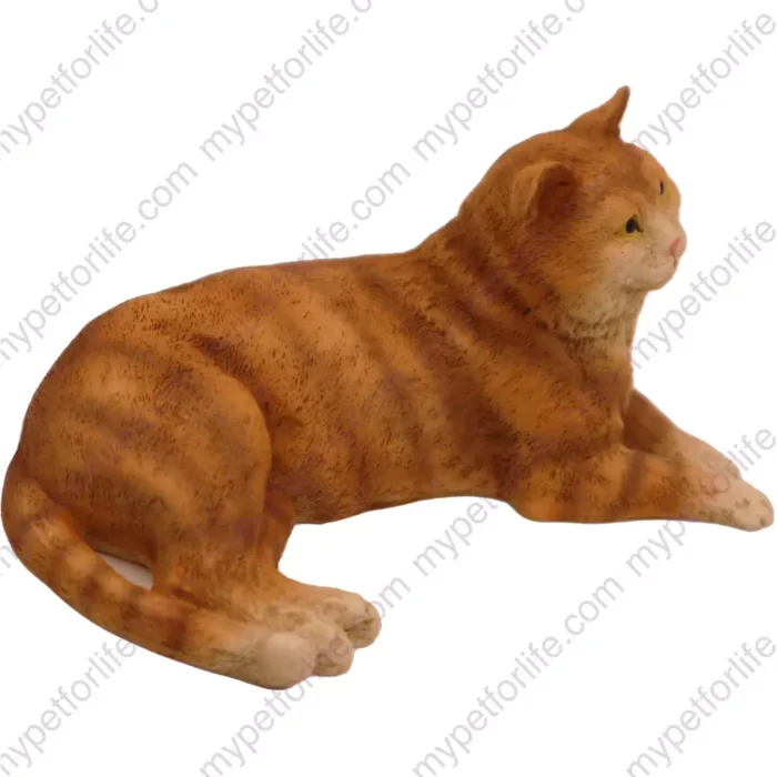 Laying Orange Tabby Cat figurine for memorial urn, side