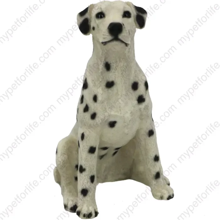 Sitting Dalmatian dog figurine for memorial urn, front