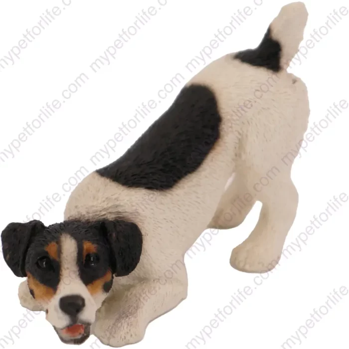 Black & White Jack Russell Terrier dog figurine for memorial urn, front