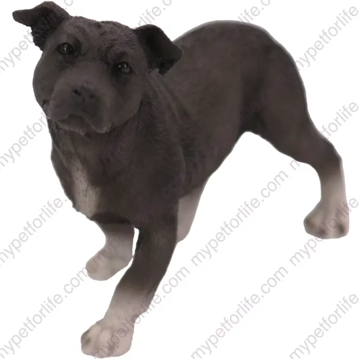 Standing Black Staffordshire Terrier dog figurine for memorial urn, front