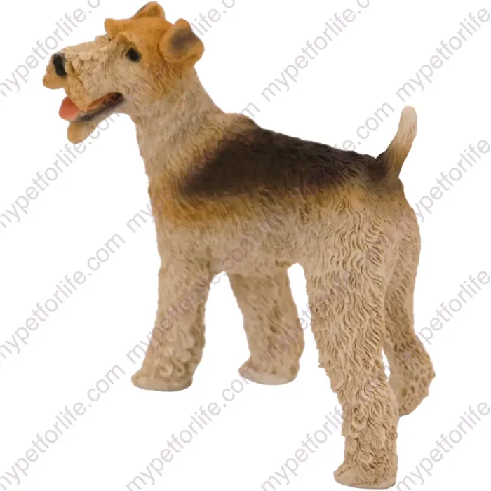 Standing Wire Haired Fox Terrier dog figurine for memorial urn, side