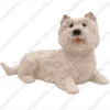 Laying White West Highland Terrier dog figurine for memorial urn, front