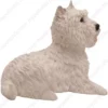 Laying White West Highland Terrier dog figurine for memorial urn, side