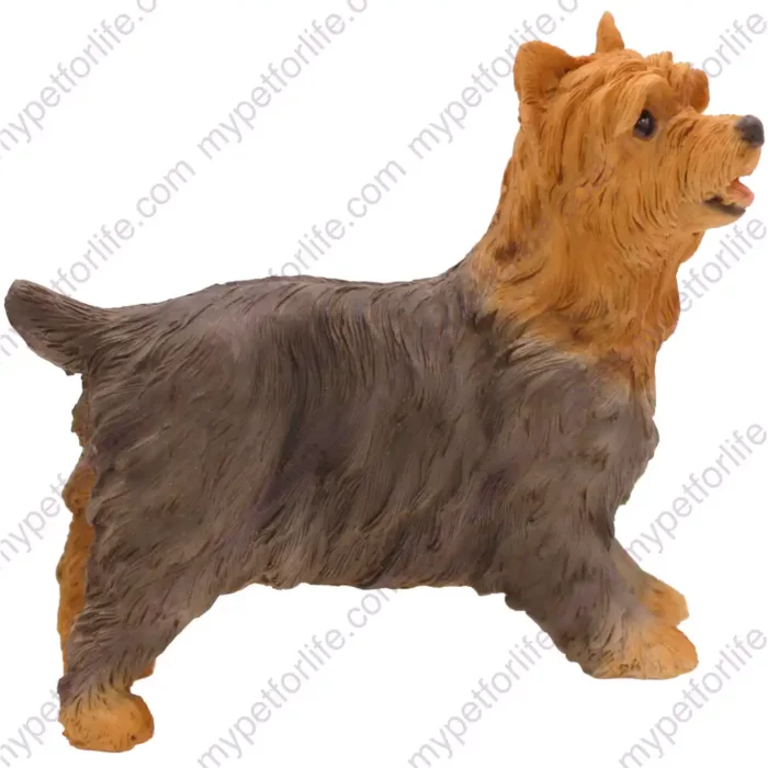 Standing Yorkshire Terrier dog figurine for memorial urn, side