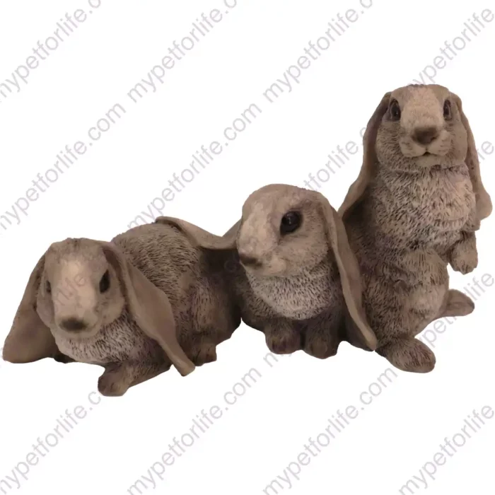 3 Gray Rabbit figurines for memorial urn, front