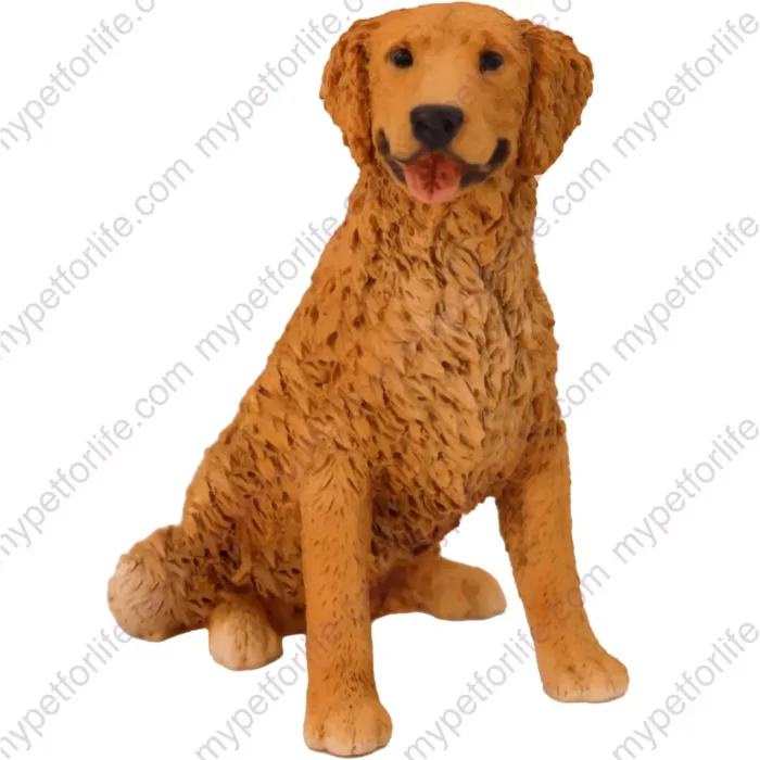 Sitting Golden Retriever dog figurine for memorial urn, front