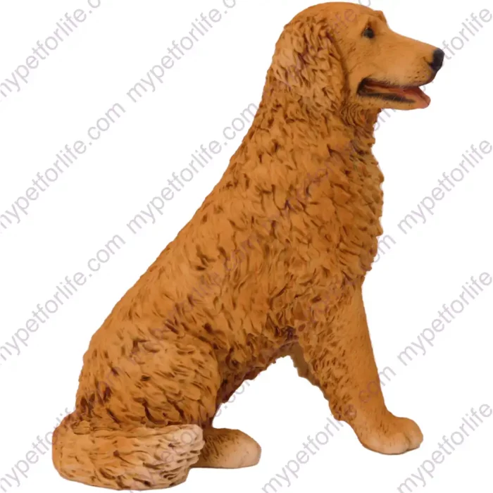 Sitting Golden Retriever dog figurine for memorial urn, side