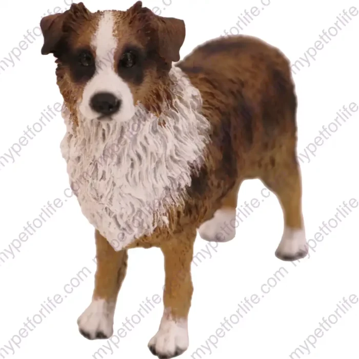 Brown Australian Shepherd Dog figurine for memorial urn, front