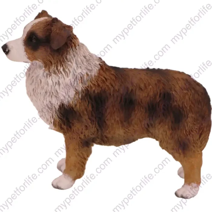 Brown Australian Shepherd Dog figurine for memorial urn, side