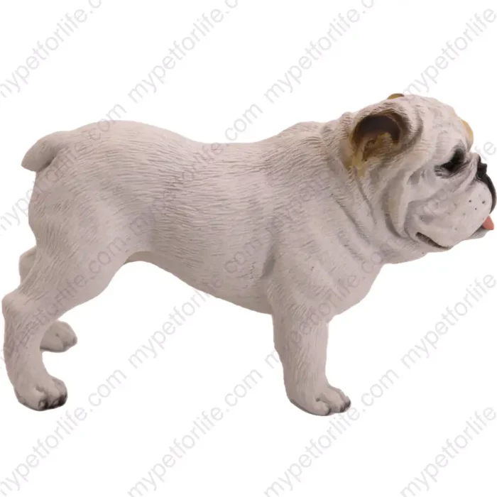 White Bulldog Dog figurine for memorial urn, side