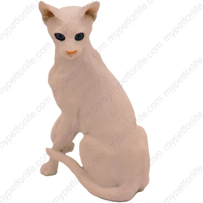 White Oriental Shorthair cat figurine for memorial urn, front