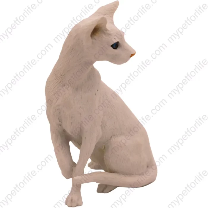 White Oriental Shorthair cat figurine for memorial urn, side