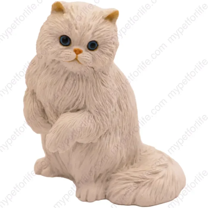 White Persian cat figurine for memorial urn, front