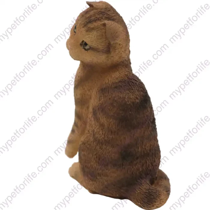 Brown Scottish Fold cat figurine for memorial urn, side