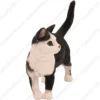 Sitting Black and white Short Hair Tabby cat figurine for memorial urn, side