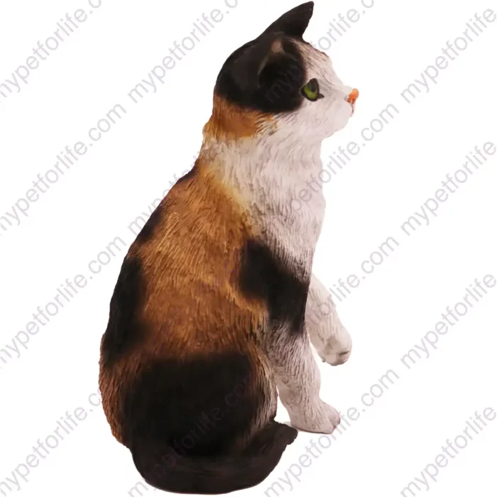 Standing Short Hair Calico cat figurine for memorial urn, side