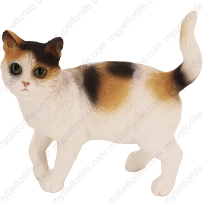 Standing Tri-Color cat figurine for memorial urn, front