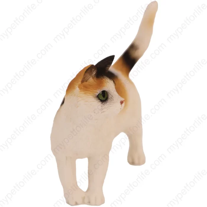 Standing Tri-Color cat figurine for memorial urn, side