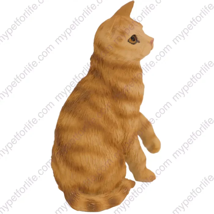 Sitting Short Hair Red Tabby cat figurine for memorial urn, side