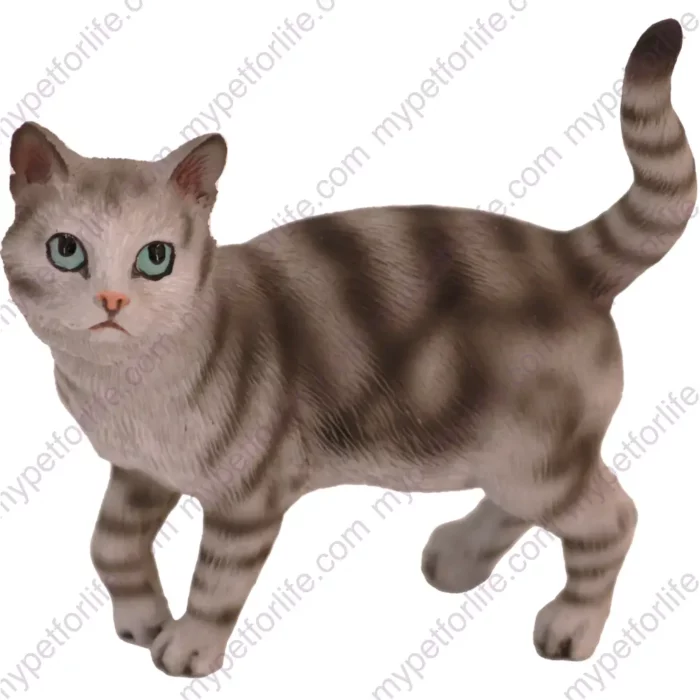 Standing Short Hair Silver Tabby cat figurine for memorial urn, front