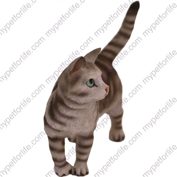 Standing Short Hair Silver Tabby cat figurine for memorial urn, side