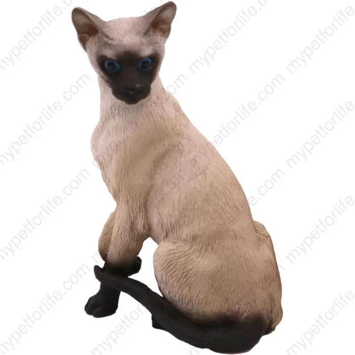 Sitting Siamese cat figurine for memorial urn, front