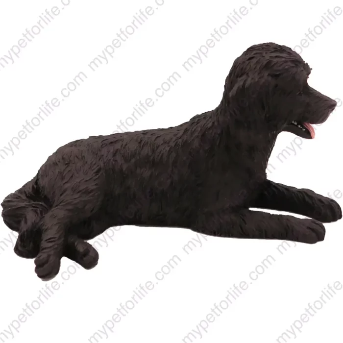 Black Labradoodle dog figurine for memorial urn, side